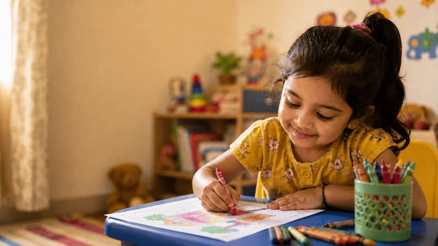 Child exploring books and classroom learning at Aadhaarshila Global School in Jhunsi Prayagraj