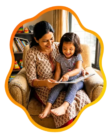 Parent and child reading together for preschool learning at Aadhaarshila Global School Jhunsi